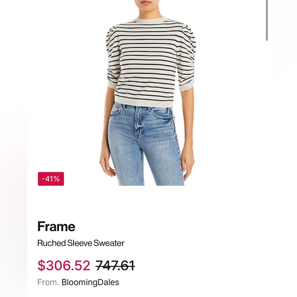Frame cashmere ruched short sleeved sweater